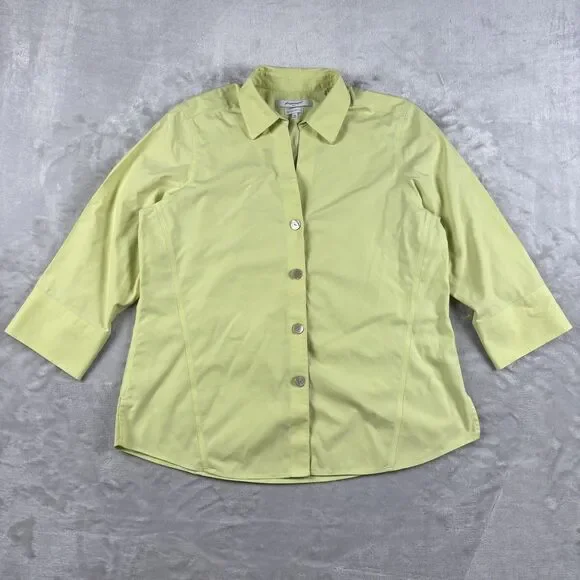 Foxcroft Dress Shirt 3/4 Sleeve Button Up Sz 14 Yellow Cotton Office Casual Top - Picture 1 of 13